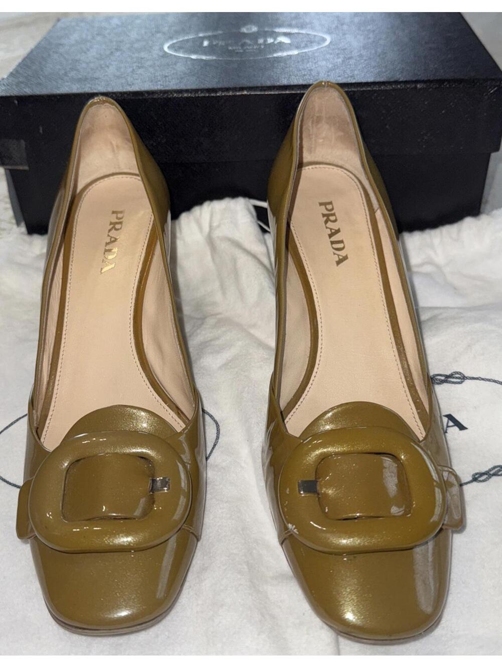 Prada Calzature Donna 38 Vernice Blond With Box Dustbag